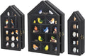 Ikee Design 3-Pc Wall-Mounted Wooden Display Case with Glass Doors | Shadow Cubby Box Display Shelf Wall-Mounted with Door Storage Display Case for Collectibles, Trinkets, Mini Figures, Black