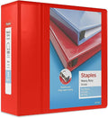 Staples Heavy-Duty 5-Inch D-Ring View Binder, Red, 1,000 Sheets | Extra-large capacity for office archiving and bulk document storage.