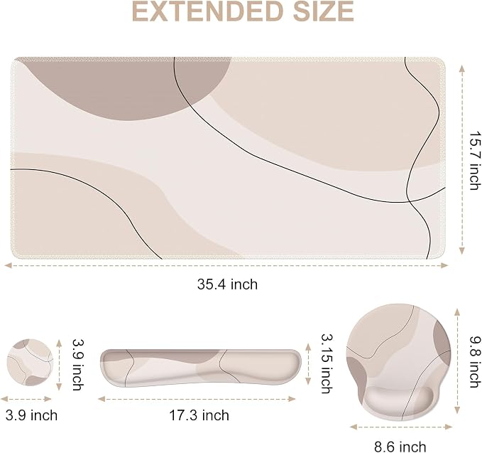 iCasso Brown Art Mouse Mat 35.4"x15.7", Computer Mat for Workspace | Whimsical Keyboard Wrist Rest Ergonomic Desk Pad for Computer, Mousepad Set for Teacher Women Office Workspace Area