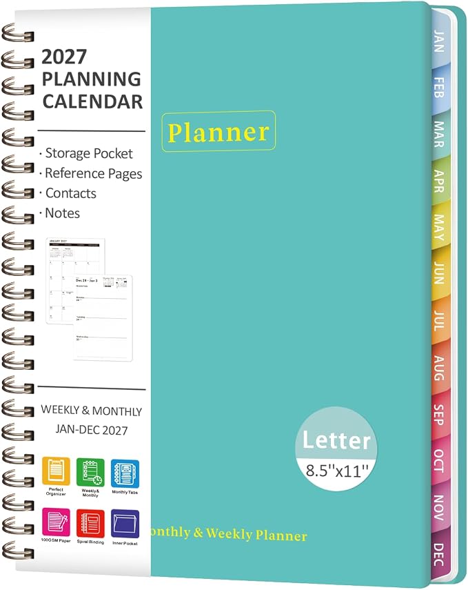 2027 Planner, Weekly and Monthly Calendar Planner Book, JAN 2027 - DEC 2027