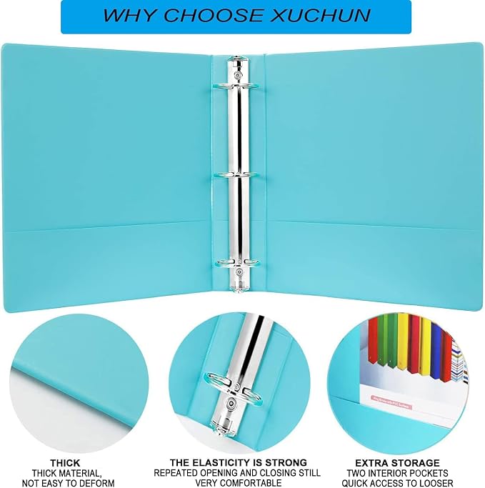 XUCHUN 3 Ring Binders 2 Inch,Clear View Binder with 2 Pockets, Holds 450 Sheets 8.5x11 Inches Paper, Customizable Cover & Spine, Large Capacity Binders for Office, School, Home, Business