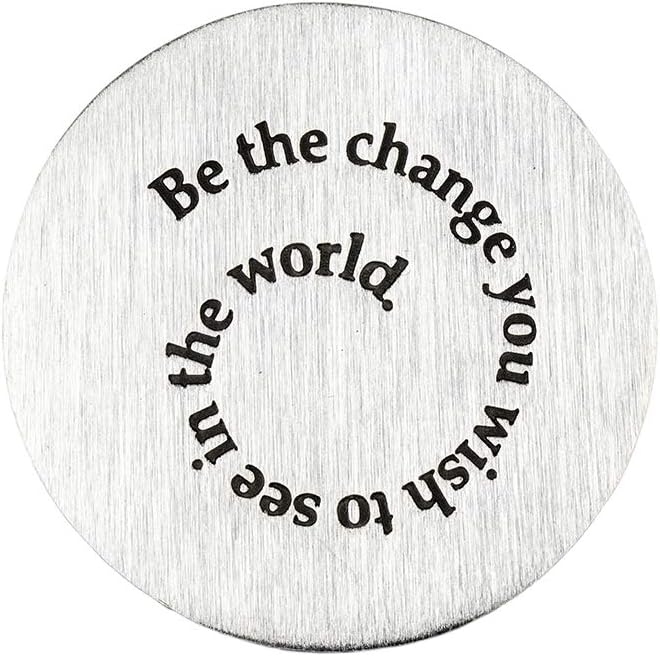 | Pewter Paperweight | 'Be the Change' Quote | 2 Inch Diameter, 1/4 Inch Thick | Handcrafted Pewter Paperweights For Desk Home and Office | Made In USA | Giftboxed