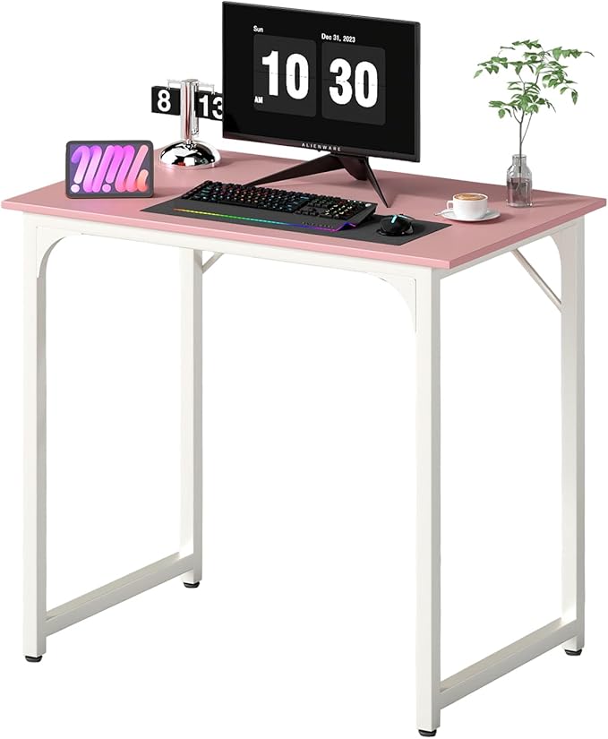 PayLessHere | 32 Inch Computer Desk | Pink | Office Desk with Metal Frame, Adjustable Feet | Water-Resistant, Scratchproof Surface | Sturdy Writing Table for Home Office or Study | Pack of 1