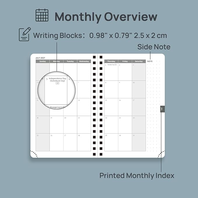 POPRUN 2027 Pocket Planner (Small-4'' x 6.25'') Weekly and Monthly Calendar