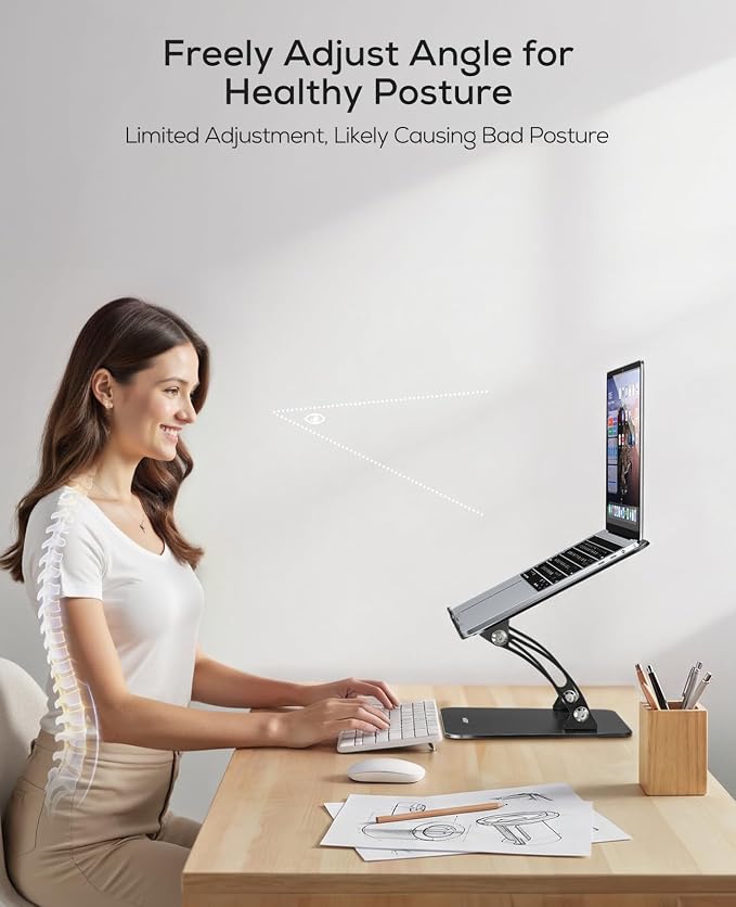 Nulaxy Fully Adjustable Laptop Stand for Desk, Dual Foldable Computer Riser with Heat-Vent, Ergonomic Notebook Holder Portable Office Accessories Compatible with Most Laptops, Black