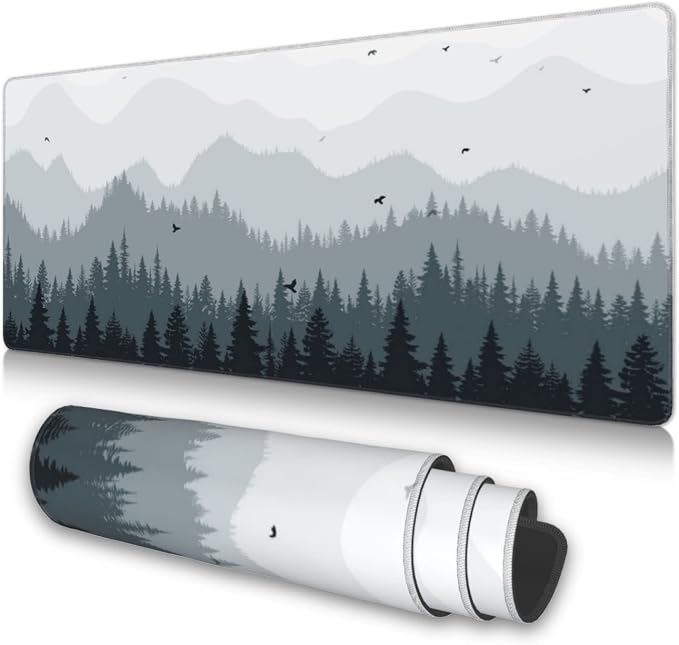 XXL Gaming Mouse Pad 35x17 Inch, Misty Forest Landscape Desk Mat Extended | Large Extended Mouse Pad with Non-Slip Rubber Base, Waterproof Keyboard Mat for Gaming, Office, Laptop & Desktop Setup