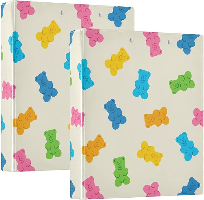3 Ring Binder 1.5 Inch Gummy Bear Jelly Candy Colorful Clipboards Binders with Interior Pockets Round Ring Binder for Office Supplies and School 1 Pack