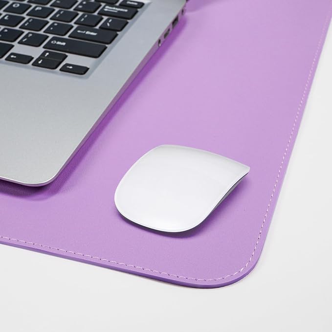 AFIING Cork Desk Mat 35.4" x 17", Dual-Sided Natural Cork & PU Leather Desk Pad, Non-Slip Waterproof Large Mouse Pad for Office, Home & Gaming (Purple)