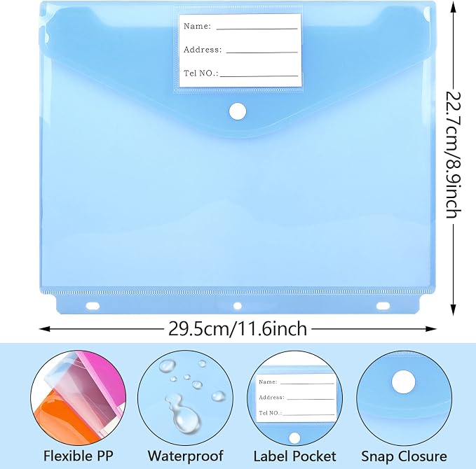 48+2PCS Multi-Color A4 3 Ring Binder Pocket Folders with Pockets, Bulk Zipper Pouch, 3 Ring Folder for Binder Organizer with Label, Letter Size Plastic Envelopes with Snap Closure