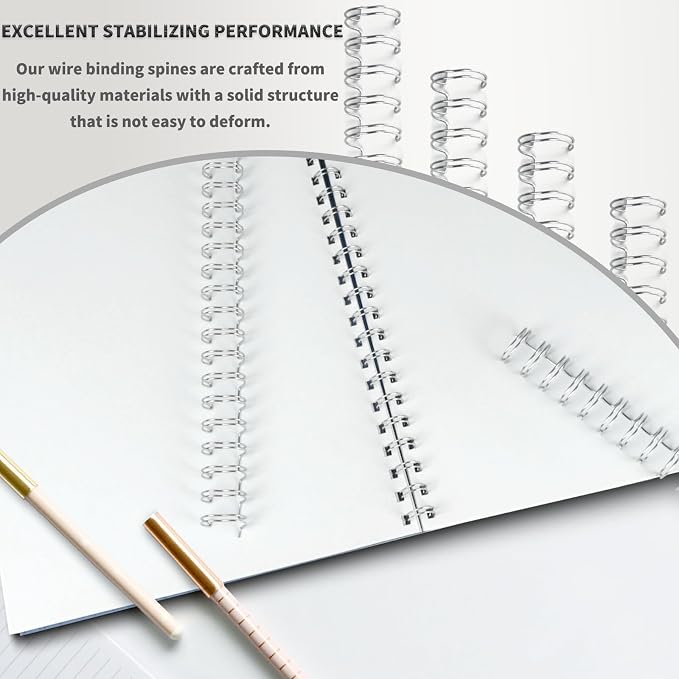 RAYSON Binding Wire Spines, 1/2 Inch, 21 Holes, 2:1 Pitch Double Loop Binding Wires Capacity 110 Sheets, Letter Size Silver Binding Spiral Pack of 100