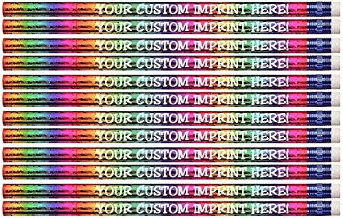 Express Pencils™ Personalized Custom Round Pencils/Glitz & Glitter Foil/Full Color Print w/your name, message, text or logo -Customizable - Made in USA - Great Gift Ideas -12/Set (RAINBOW PRISM)