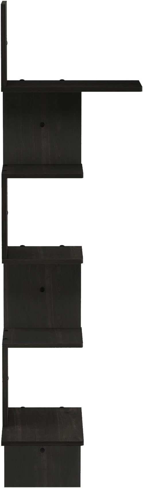 Furinno Rossi 5-Tier Corner Floating Shelves for Wall, Espresso | Rectangular Corner Wall Shelf, S-shape Radial Floating Book Shelf, Easy Assembly, for Bathroom, Bedroom, Living Room