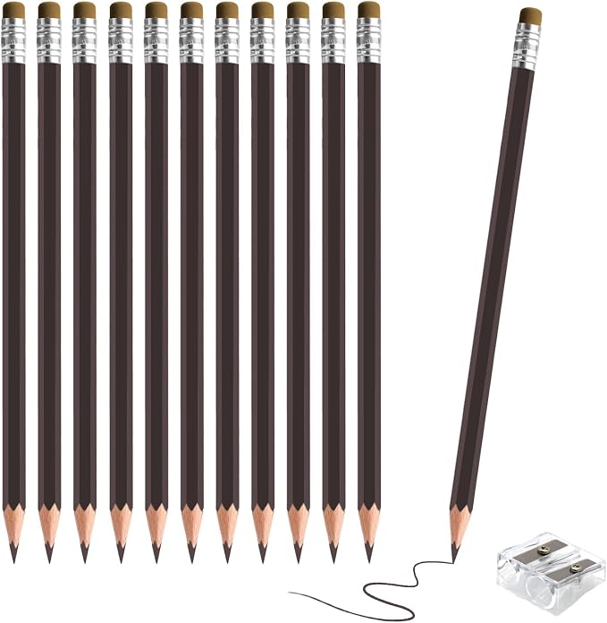 12 PCS Brown Colored Pencils with Eraser Pre Sharpened Pencil 2 HB - Ideal for Checking, Grading, Tests & Office/School Supplies (Brown)
