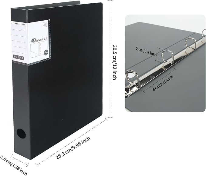 4 Ring Binders 0.8 Inch D Ring,4 Pack D Ring Binder A4,4 Ring（Black）