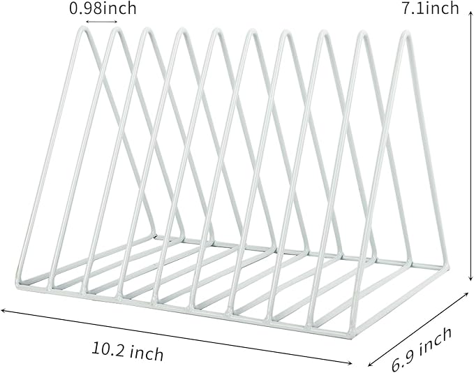 Vinyl Record Holder Storage, 9 Slot Metal Magazine Book Album Display Rack, Stylish Triangle Desktop File Sorter Organizer for Home Office, White Pack of 2