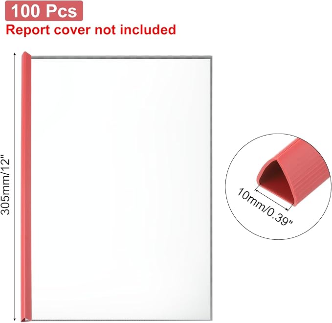 PATIKIL 100Pcs Binding Bars, 10mm Binding Bars Slide Grip 70 Sheets Capacity A4 Size Report Binder Triangle Presentation Binder for Report Cover Resume, Red