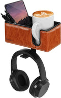 Under Desk Cup Holder Clamp on Cup Holder PU Leather Clip on Desk Organizer | Desk organizer with pencil holder clamp on side, under desk hanging organizer, clip on cup holder desk phone stand holder PU