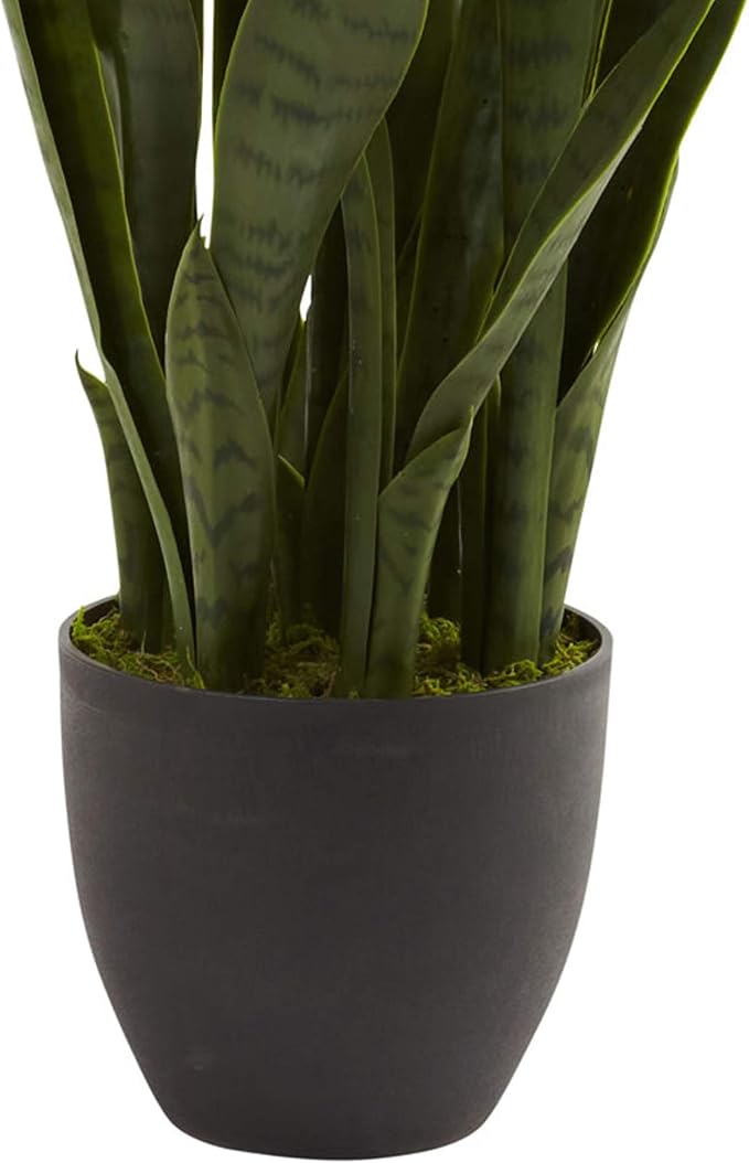 Nearly Natural 35 in Artificial Sansevieria Plant with Black Planter | Artificial Snake Plant, Faux Greenery, Indoor Home and Office Decor, Low-Maintenance