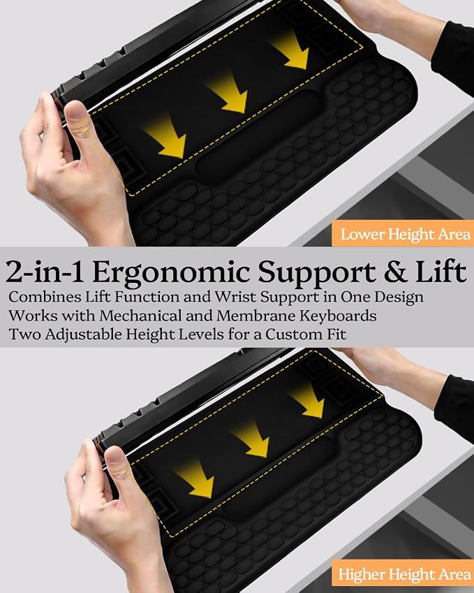 Wrist Rest for Computer Keyboard, 2 in 1 Keyboard Wrist Support Pad, Memory Foam Keyboard Riser Holder Lift Tray with Wrist Pad for Easy Typing for Office Desk, Home, School (Round Black)