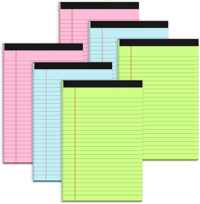 Small Legal Pads 5x8 Colored Note Pads, 6 Pack Small Notepads for Work