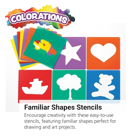 Colorations Familiar Shapes Stencils, 8", Set of 12 | Drawing Stencils for Kids' Craft Projects, Painting & Drawing, Durable Plastic