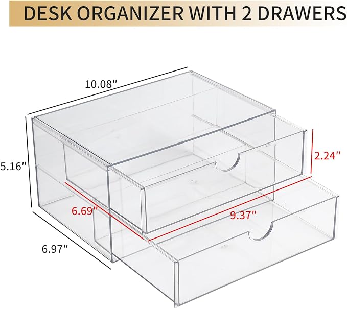 Clear Desk Drawer Organizer, 6 Drawers, Plastic | Stackable Desk Organizers and Accessories, For Pencils, Books, Art Crafts, Makeup, For Home Office, Bathroom, Kitchen