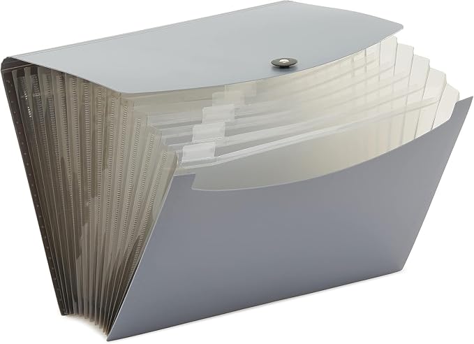 Amazon Basics Expanding File Folder, Document Organizer with 13 Pockets, Letter Size, Waterproof, Black & Gray, 12-Pack