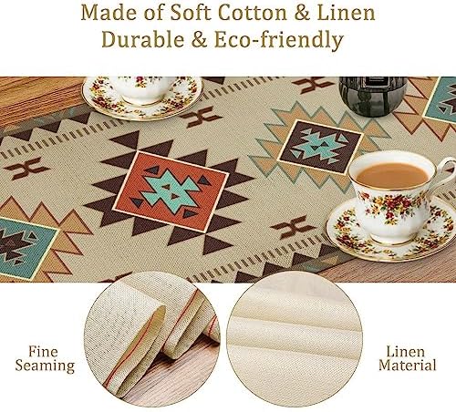 Aztec Southwest Table Runner,Ethnic Geometric Table Runners Dresser Scarves Table Setting Decor for Garden Farmhouse Wedding Party Holiday Dinner Home 13x108 Inch