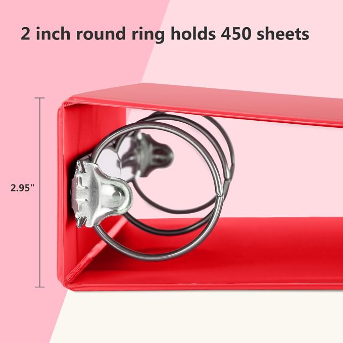 ViVin 2 Inch Round Ring View Binder for Durability, 6-Pack (Red) | Standard 3 Ring Binder for 450 Sheets of US Letter Size Paper, PVC-Free, Clear Front Pocket, Office Home School Use
