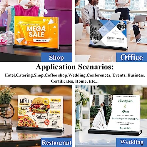 Acrylic Sign Holder 11x8.5 '' Horizontal T-Shaped Clear Double-Sided Table Menu Stands Plastic Picture Frames Display Desktop Display Holders for Wedding Table,Restaurant Signs,Office, Store,6 Pack