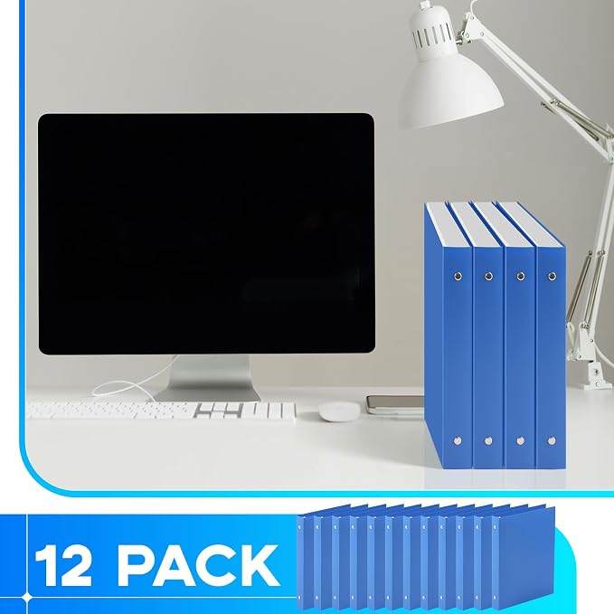 Henoyso 12 Pcs Plastic 1 Inch Mini 3 Ring Binders Fits 5.5" x 8.5" Paper, Holds(Capacity 200 Sheets), Flexible Three Round Rings Small Blue A5 Binders Bulk for School, Office Use, Photo Album