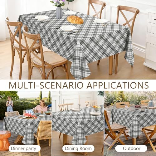 DWCN Checkered Tablecloth, 60 x 120 Inch, Rectangular, Grey and White