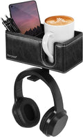 Under Desk Cup Holder Clamp on Cup Holder PU Leather Clip on Desk Organizer | Desk organizer with pencil holder clamp on side, under desk hanging organizer, clip on cup holder desk phone stand holder PU