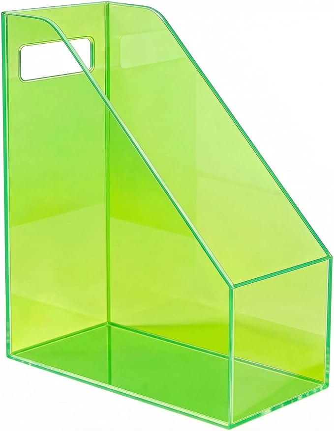 Acrylic Magazine Rack Desk File Holder Organizer for Office Desktop Vertical Magazine Storage Box, 12 x 10 x 5'', Neon Gren