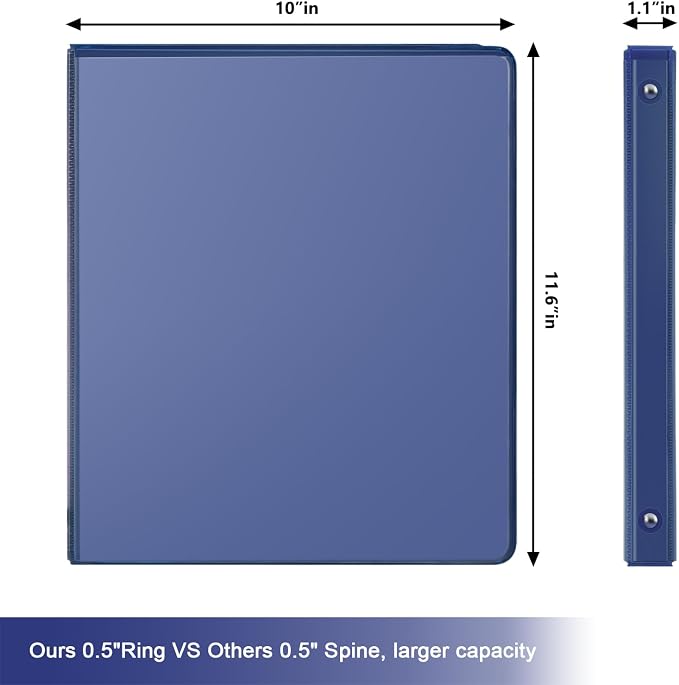COMIX Sturdy 0.5 Inch 3 Ring Binder with Clear View Cover | 0.5"Heavy Duty Round Ring,PVC-Free Board,Holds 100 Letter Sheets,Wholesale for Offices & Classrooms,6 Pack (Dark Blue)
