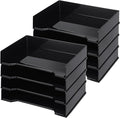DoubleFill 8 Pcs Stackable Letter Tray Rectangular Plastic Desk Organizer 13 x 9.5 x 2.6 in Paper Holder File Tray Accessories Rack for Desktop Office Desk Drawers (Black)