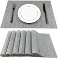 WAZAIGUR Placemats Crisscross Woven Vinyl Place Mats Set of 6 Silver&Black