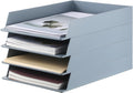 4 Pcs Stackable Paper Trays Rectangular Plastic Desk Holder Desktop Document File Organizer Storage Letter for Office Classroom (Gray)