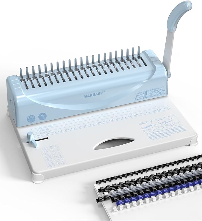 Binding Machine, 21-Hole, Comb Binding Machines with 1 Box Comb Bindings Spines, Comb Binder for Letter/A4/A5 Paper, 12 Sheet Punch Capacity