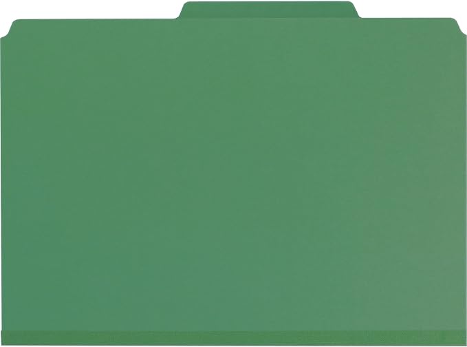 Smead Pressboard Classification File Folder with SafeSHIELD Fasteners, 3 Dividers, 3" Expansion, Legal Size, Green, 10 Per Box (19097) (Pack of 1)