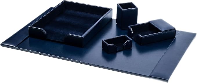 Dacasso Navy Blue 5-Piece Leather Desk Set, Bonded Leather, 30 x 18 x 4, DF-5002