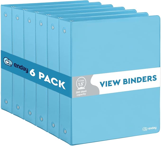 Enday 1.5 Inch Binder (6 Pack - Blue) 3 Ring Binder 1.5 inch with Clear View Cover and 2 Inside Pocket - for Letter Size 8.5 x 11'' Paper, Ideal for School Supplies, Office, and Home