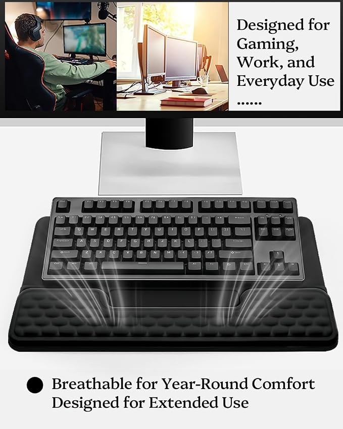 Wrist Rest for Computer Keyboard, 2 in 1 Keyboard Wrist Support Pad, Memory Foam Keyboard Riser Holder Lift Tray with Wrist Pad for Easy Typing for Office Desk, Home, School (Square Black)