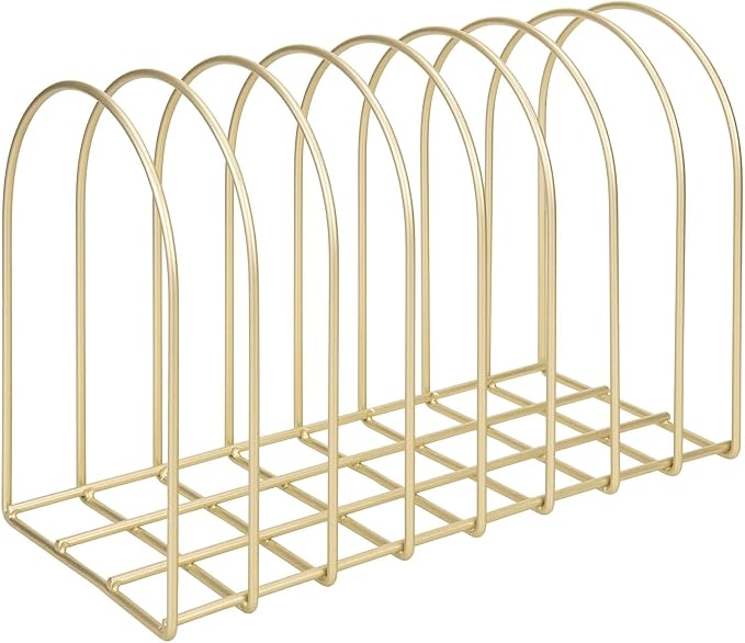MyGift Brass Metal Wire File Desk Organizer Binder Holder with 8 Wide Slots | Vintage Arch Design Document Sorter Paperwork Files Workspace Organization Desktop Storage Solution Office School Business