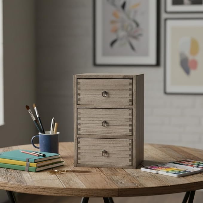 DDYURI Wood Tabletop Storage Cabinet Organization Box Caddy with 3 Drawers for Office Supplies Desktop Dresser Organizer Dark Brown
