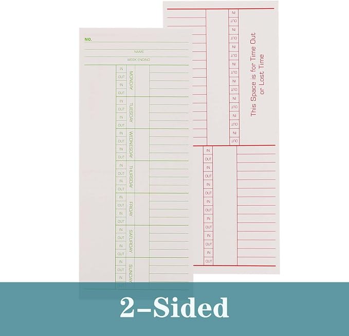 500PCS Time Cards for Employees Weekly, 2 Sided Time Sheets, 3-3/8" x 8-1/4", Green/Red