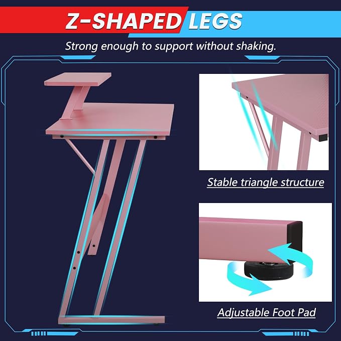 FDW L Shaped 51 Inch Gaming Desk,Corner Computer Desk,PC Gaming Desk,Writing Workstation with Large Monitor Stand for Home Office,Soft Pink