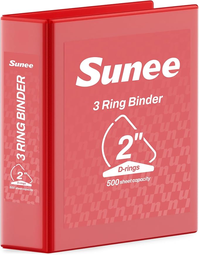 SUNEE 3 Ring Binder 2 Inch D Ring, Clear View Binder Three Ring PVC-Free (Fit 8.5x11 Inches) for School or Office Supplies, Dark Red, 1 Pack