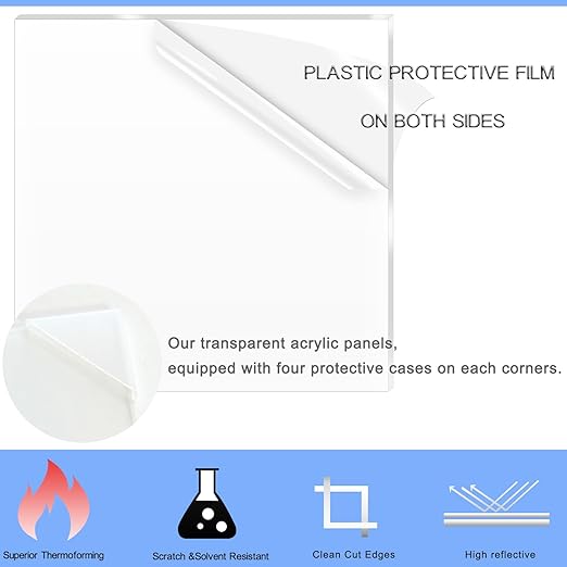 2 Pack 16x20 Inch Acrylic Sheet 1/8" Thick, Cast Acrylic Sheet, Clear Plexiglass Sheets, for Craft Projects, Display Cases, Signs, Photo Frame