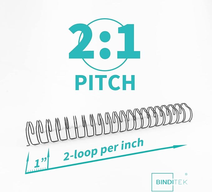 Binditek 50 Pack Double Loop Wire Binding Spines, 7/8Inch Binding Wire for Letter size, 2:1 Pitch, 200 Sheet Capacity, 21-Loop, Black, for Students and Coworkers